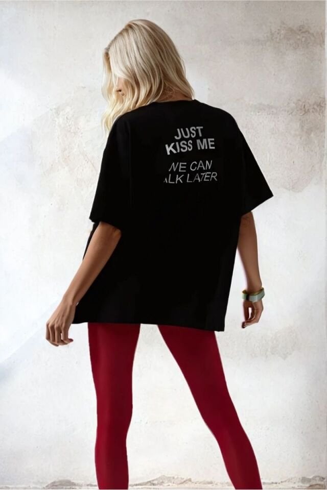 Siyah Sırt Baskılı Oversize Tişört