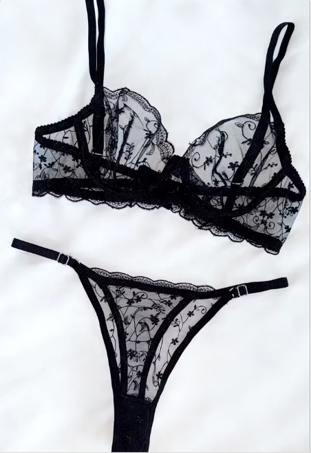 Black Lace Detailed Bra and Panties Set
