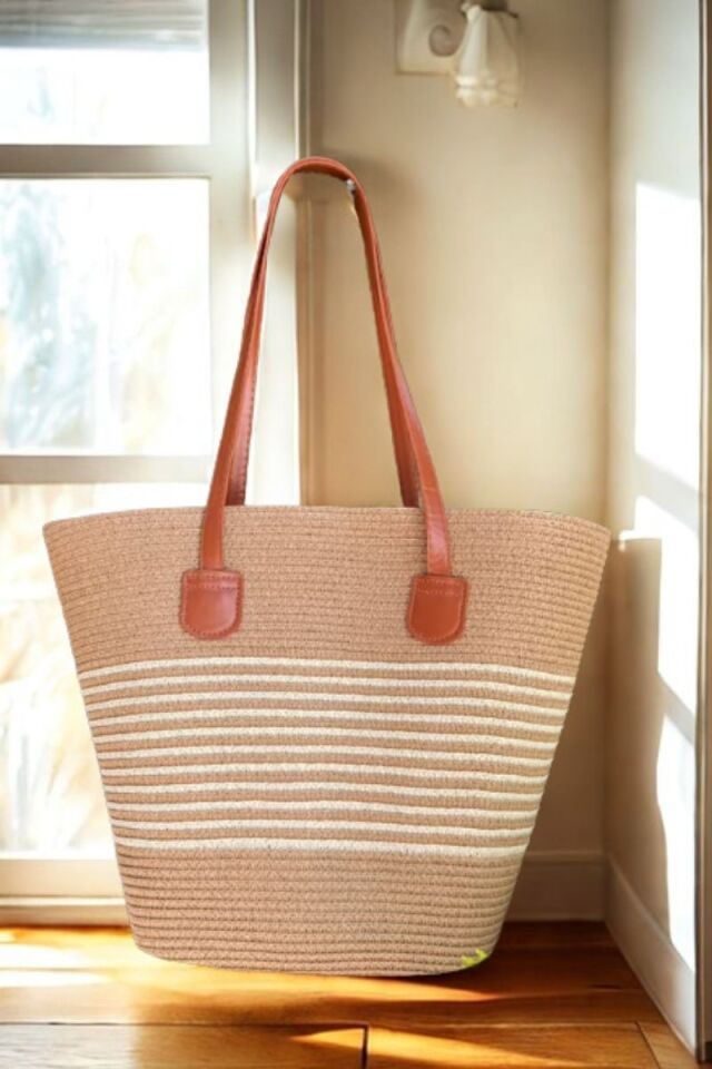 Camel and Beige Straw Bag