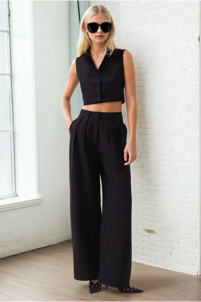 Siyah Geniş Paça Palazzo Pantolon