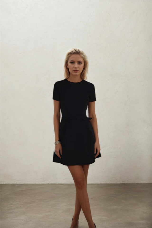 Siyah A Kesim Mini Elbise