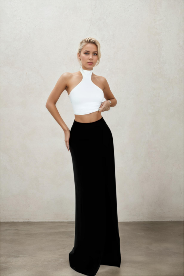 Siyah Zarif Işıltılı Maksi Wrap Etek