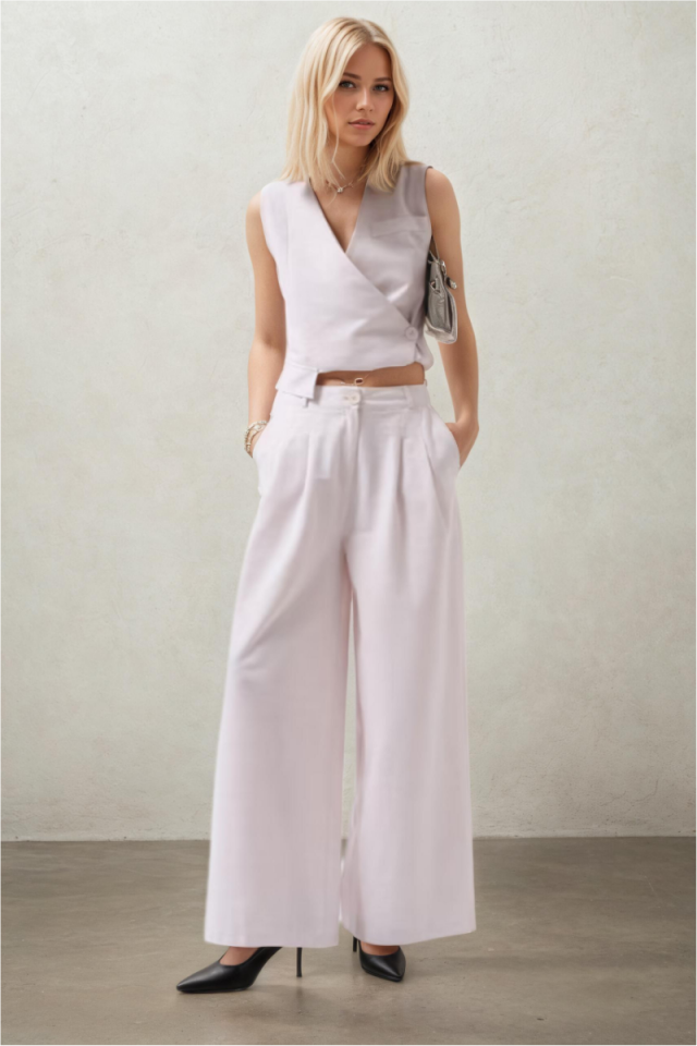 Ekru Geniş Paça Palazzo Pantolon